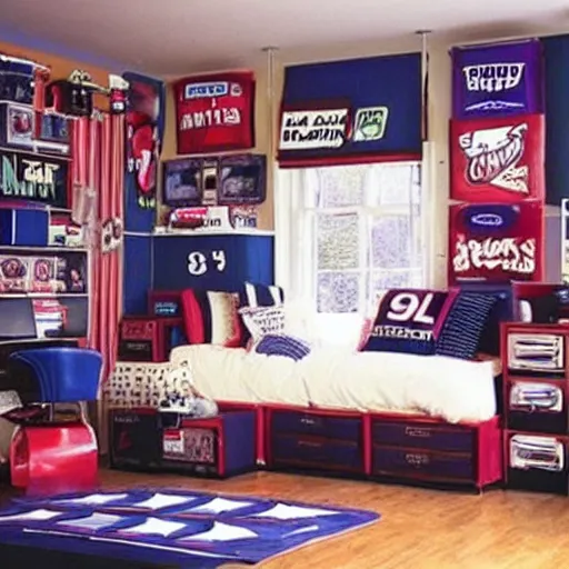 Prompt: 90s style teenage boy's bedroom.