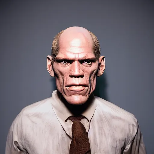 Image similar to animatronic John Malkovich, exposed mechanics, photo, Stan Winston studios, detailed, 4k