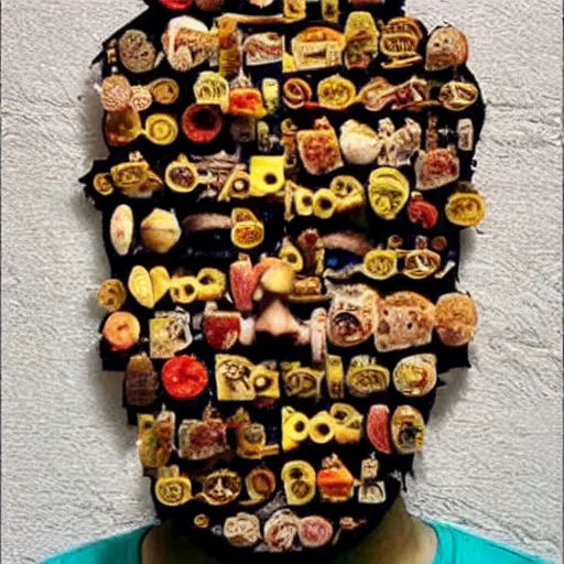 Image similar to a man's face made out of pieces of food