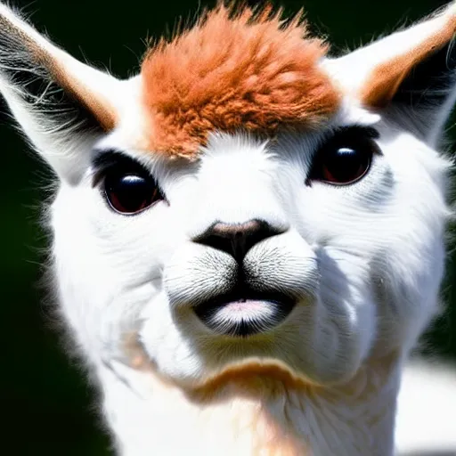 Image similar to a cat - alpaca - hybrid with a beak, animal photography, wildlife photo, award winning