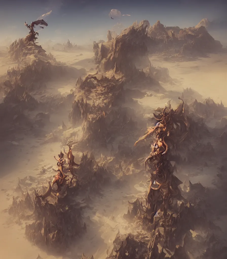 Image similar to a powerful necromancer in a merciless desert, flickering air, hot sun from above, clouds in the sky, the feeling of dread and existential terror, style of peter mohrbacher, perspective from the side, octane render, unreal engine, 8k high definition