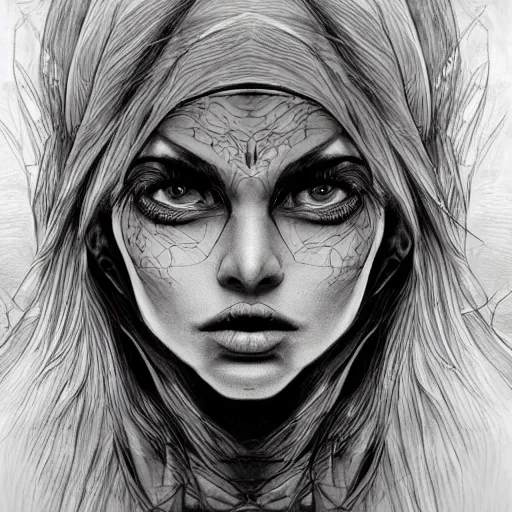 Prompt: a sketch drawing, ultra detailed, portrait, mystical, energy, witch, fantastic, magic, beautiful eyes, beautiful woman, surreal, trending on artstation