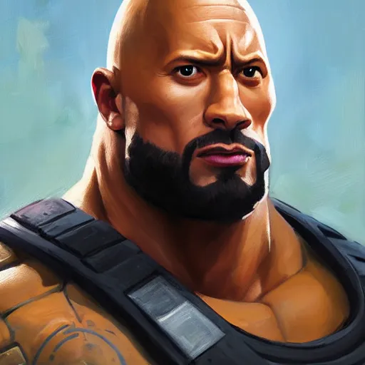 Image similar to greg manchess portrait painting of armored the foundation aka dwayne the rock johnson from fortnite as overwatch character, medium shot, asymmetrical, profile picture, organic painting, sunny day, matte painting, bold shapes, hard edges, street art, trending on artstation, by huang guangjian, gil elvgren, ruan jia, greg rutkowski, gaston bussiere