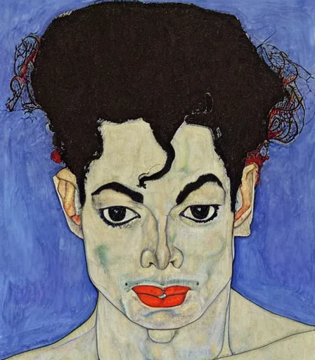 Image similar to portrait of michael jackson by egon schiele, intense desire, high quality, high detail