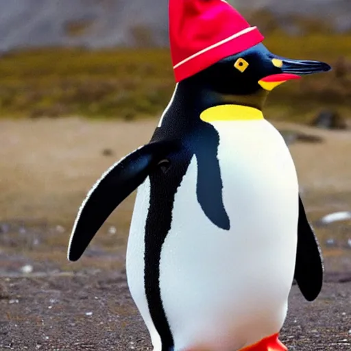 Prompt: a penguin dresses with chilean national outfit holding a bottle of wine in the style of 9 0 s video game