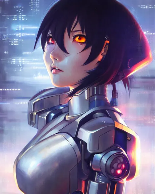 Image similar to portrait Anime Girl in mecha armor in night tokyo Sharp fine face pretty face, realistic shaded Perfect face, fine details. Anime. cyberpunk realistic shaded lighting by katsuhiro otomo ghost-in-the-shell, magali villeneuve, artgerm, rutkowski Jeremy Lipkin and Giuseppe Dangelico Pino and Michael Garmash and Rob Rey