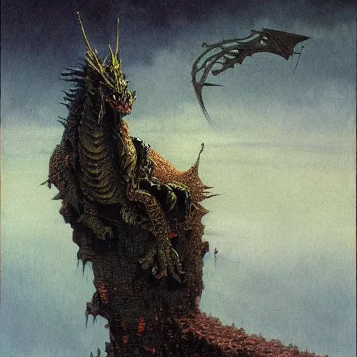 Prompt: dragon slayer concept art, beksinski