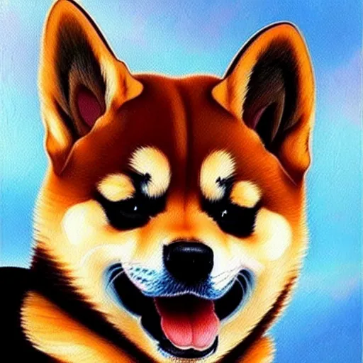 Image similar to epic professional oil painting of a shiba inu dog, epic, stunning, gorgeous, intricate detail, much wow, 4K, masterpiece