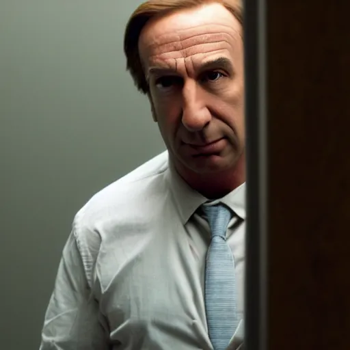 Image similar to Saul Goodman chained in an asylum room, claustrophobic, security camera recording