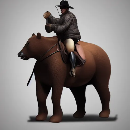 Prompt: equestrian riding a giant bear in the par, trending on artstation k