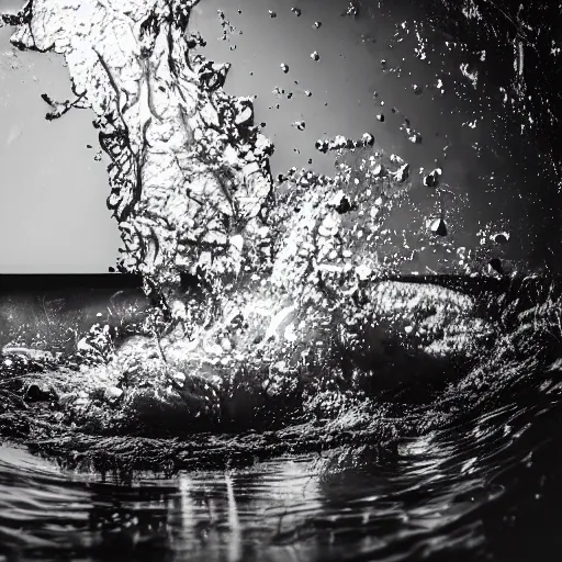 Prompt: a close up studio photograph of a tsunami in a jar, with the water swirling around menacingly. dramatic lighting, edited in adobe lightroom.