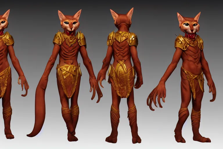 Prompt: hairless tabaxi dungeons and dragons wearing a golden robe. Evil red glowing eyes. Artstation, highly detailed, 8k