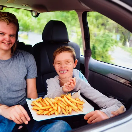 Image similar to photo of a family of fries going on a road trip