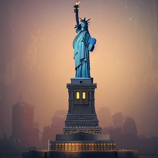 Prompt: the statue of liberty in a disney movie, au naturel, hyper detailed, digital art, trending in artstation, cinematic lighting, studio quality, smooth render, unreal engine 5 rendered, octane rendered, art style by klimt and nixeu and ian sprigger and wlop and krenz cushart.