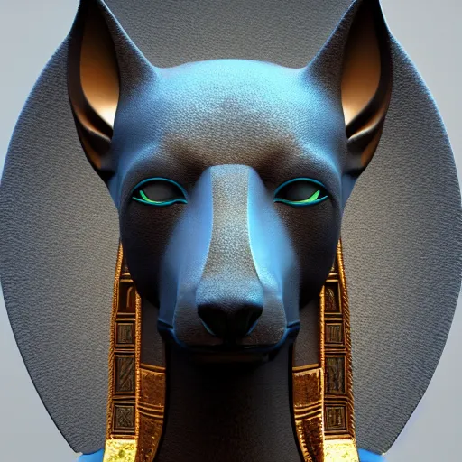 Prompt: anubis, nasus, digital model, head, detailed, beeple, art station, head, colored, perfect lines, symetric