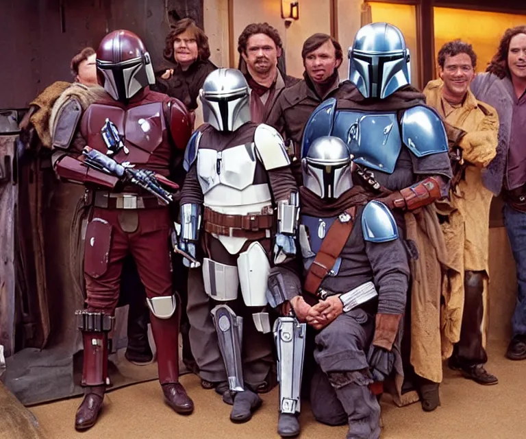 Image similar to still image of the mandalorian as a 1 9 9 0 s sitcom