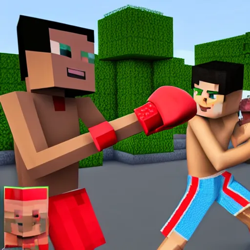 Prompt: dream the minecraft youtuber losing a boxing match to a small, skinny african child, photo realistic, fighting, 4k resolution