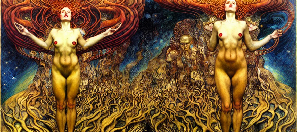 Image similar to Divine Chaos Engine by Karol Bak, Jean Delville, William Blake, Gustav Klimt, and Vincent Van Gogh, symbolist, visionary