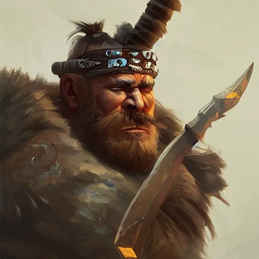 Image similar to old barbarian warrior with trucker mustache, 8 k, trending on art station, by tooth wu and greg rutkowski