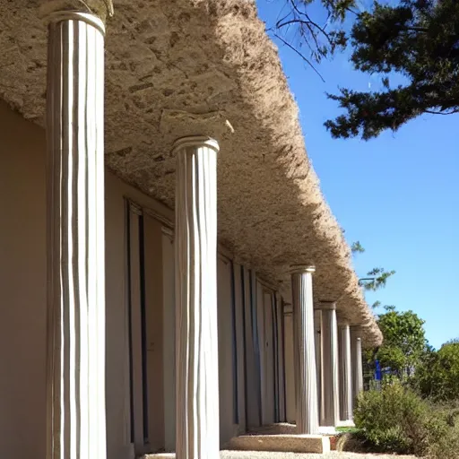 Prompt: a house made of columns of basalt