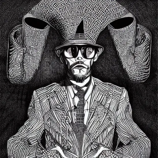 Image similar to A drummer wearing a fez by Android Jones and M. C. Escher collaboration