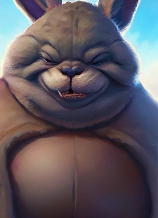 Image similar to hyper realistic, zoomed out portrait of a adorable, cute, happy, big chungus in star wars, by greg rutkowski, scott m fischer, artgerm, loish, anne stokes, alexandros pyromallis