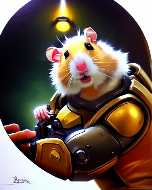 Image similar to wrecking ball the hamster from overwatch, character portrait, portrait, close up, highly detailed, intricate detail, amazing detail, sharp focus, vintage fantasy art, vintage sci - fi art, radiant light, caustics, by boris vallejo