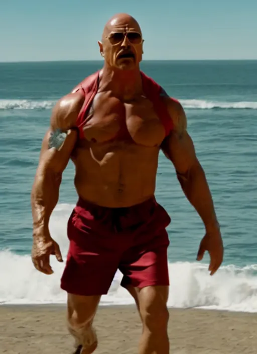 Image similar to film still of walter white as dwayne johnson in baywatch movie 2 0 1 7, 8 k