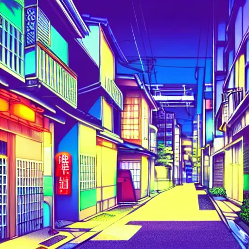 Image similar to anime tokyo residential quiet street scenery only wallpaper aesthetic, saturated colors, beautiful