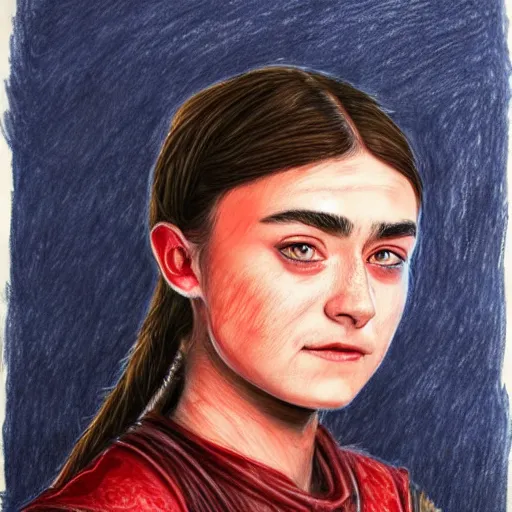 Image similar to portrait of venus arya stark drawn with red and blue ballpoint on white paper