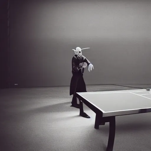 Image similar to portrait of nosferatu playing alone tennis table, sport photography