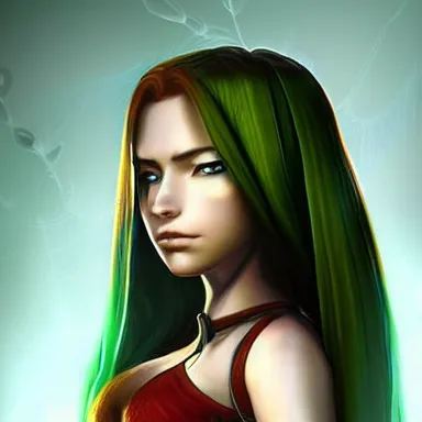 Prompt: A fantasy cartoon portrait of a young woman with thickly braided red hair, green eyes, femshep, by Rossdraws and Bluesssatan and Mandy Jurgens and Stjepan Sejic, detailed, textured, vivid colors, colorful, photorealistic, high dynamic range, HDR, Artstation, Pinterest, Mass Effect, Lord of the Rings, Cyberpunk 2077, Overwatch, alexandra daddario, alessandra ambrosio, audrey hepburn, keira knightley, kristen stewart, miley cyrus, comics, comic books, cross-hatching, inking, detailed