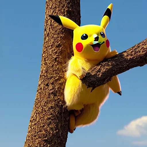 Image similar to photo of pikachu in a tree, fur, realistic, national geographic