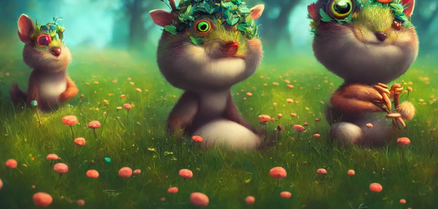 Prompt: forest, cute funny head - catwith beauty eyes sitting in grass flowers, in the style of craola, shallow depth of field, highly detailed, digital painting, trending artstation, concept art, illustration, cinematic lighting, vibrant colors, photorealism, epic, octane render