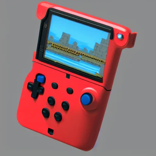 Image similar to futurist nintendo handheld console, 3 d concept, details, colored background