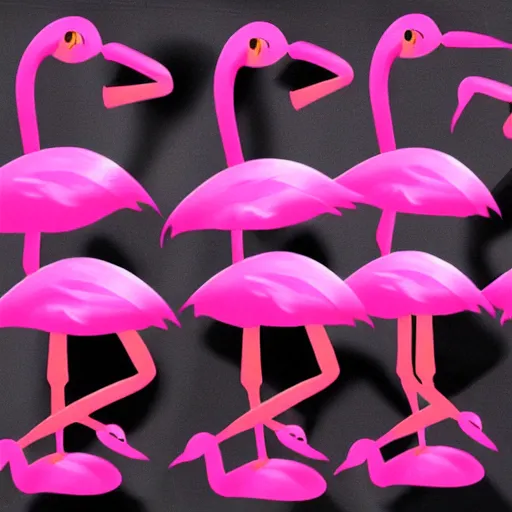 Prompt: five pink flamingos disco dancing in a crowded night club - super kawai style