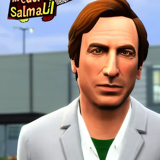 Image similar to saul better call saul, saul goodman, in the sims, realistic, photorealistic, high - resolution, sigma art 8 5 mm f 1. 4, very very saul goodman, very very very saul goodman, better call saul, inside the sims