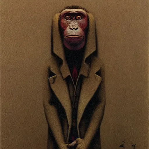 Prompt: monkey in a suit made by zdzislaw beksinski