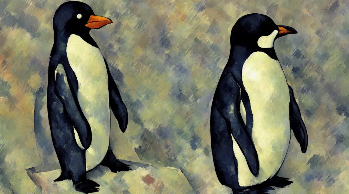 Prompt: Linux Tux penguin wallpaper painted by Cezanne