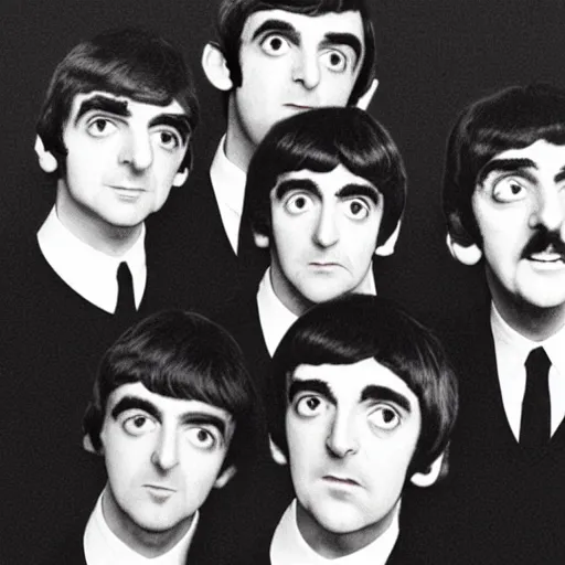 Prompt: Mr. Bean the fifth member of the Beatles. Album Cover. Retro.