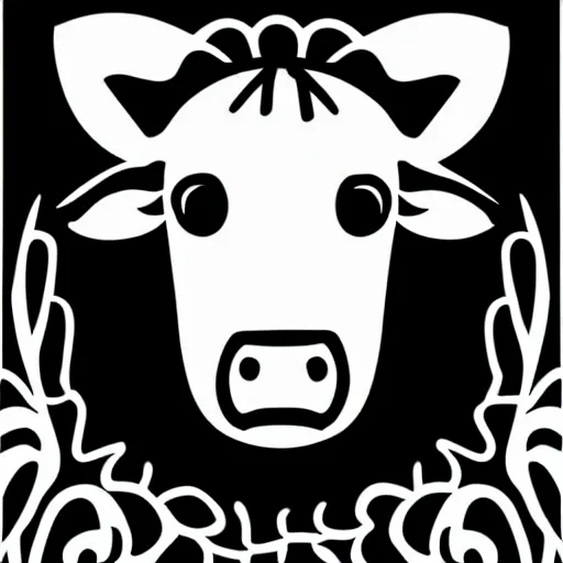 Image similar to belzebub, cow, pig, sheep, chicken, white on black vector ink drawing