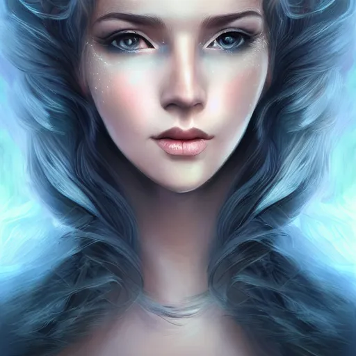 Prompt: A portrait of an attractive young female wind angel, beautiful long cloud hair, wearing tumultus clouds, intricate, highly detailed, elegant, digital painting, trending on artstation
