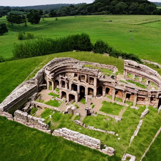 Prompt: a drone photo of a perfect Roman Villa in Roman England in 350 AD