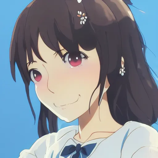 Prompt: a female maid girl winking, makoto shinkai, ghibli, wlop, highly detailed, studio portrait, anime key visual,