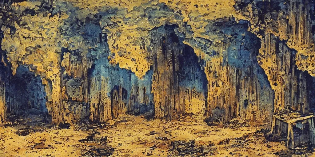 Prompt: abandoned malta caves graffiti, bruce pennington