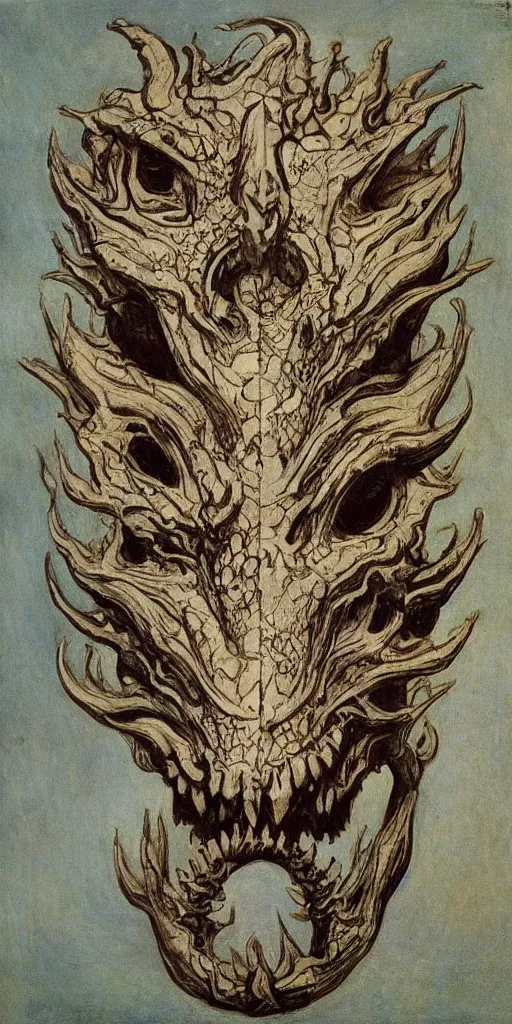 Prompt: mind control dragon skull, symmetrical, swirly eyes, painted in acrylic by leonardo davinci and sorolla