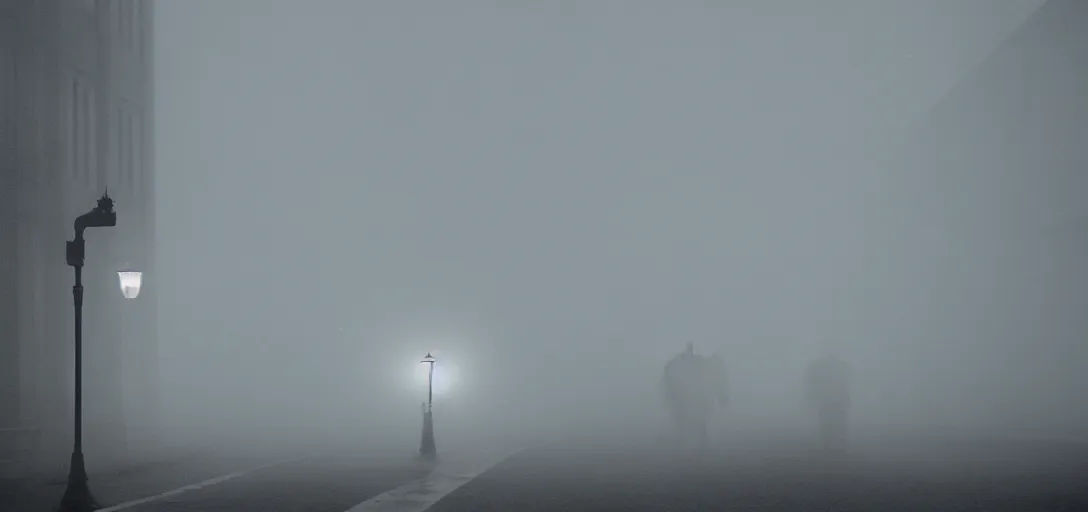 Prompt: a duck battling a humanoid megastructure street lamp, fog, cinematic shot, still from a movie by bong joon - ho