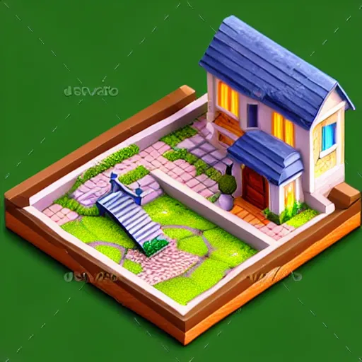 Prompt: Isometric 3D Fantasy Cute House, realistic