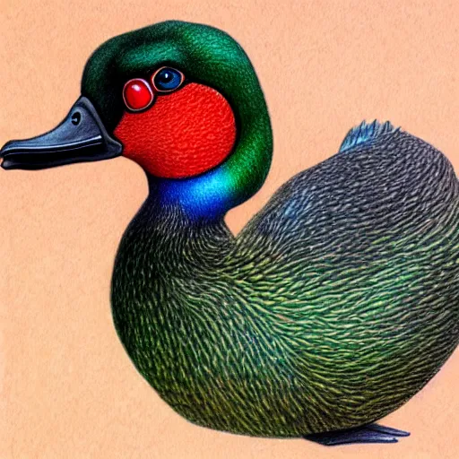 Prompt: Colored pencil art on paper, Magma Lava Duck, highly detailed, artstation, MasterPiece, Award-Winning, Caran d'Ache Luminance