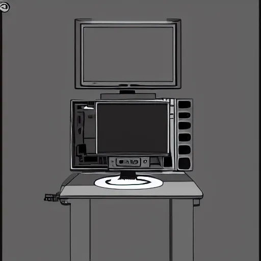 Image similar to 0 0 s kid looking at you standing besida an old computer monitor, trending on artstation